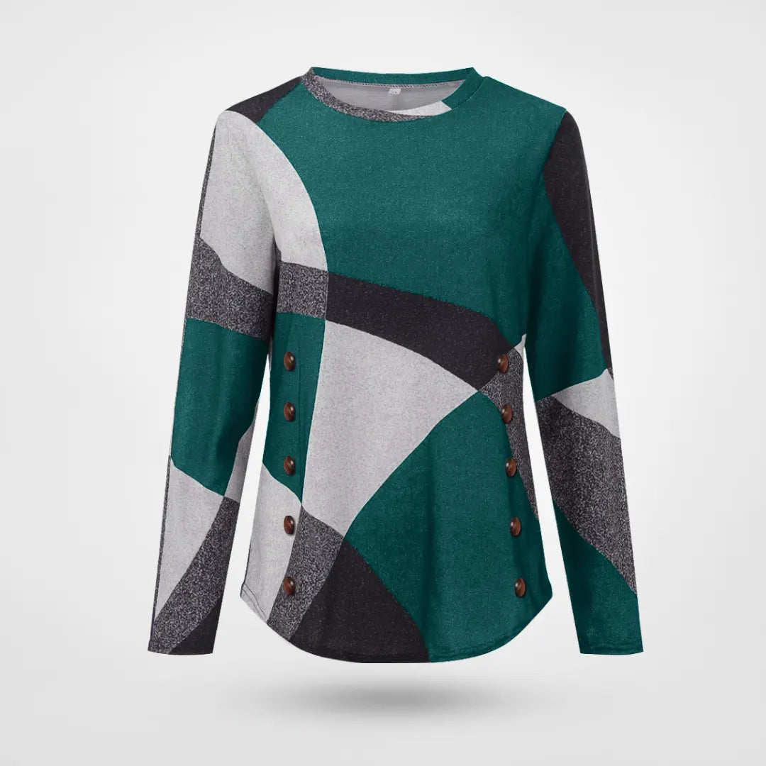 Geometrisk lös långärmad tröja för kvinnor