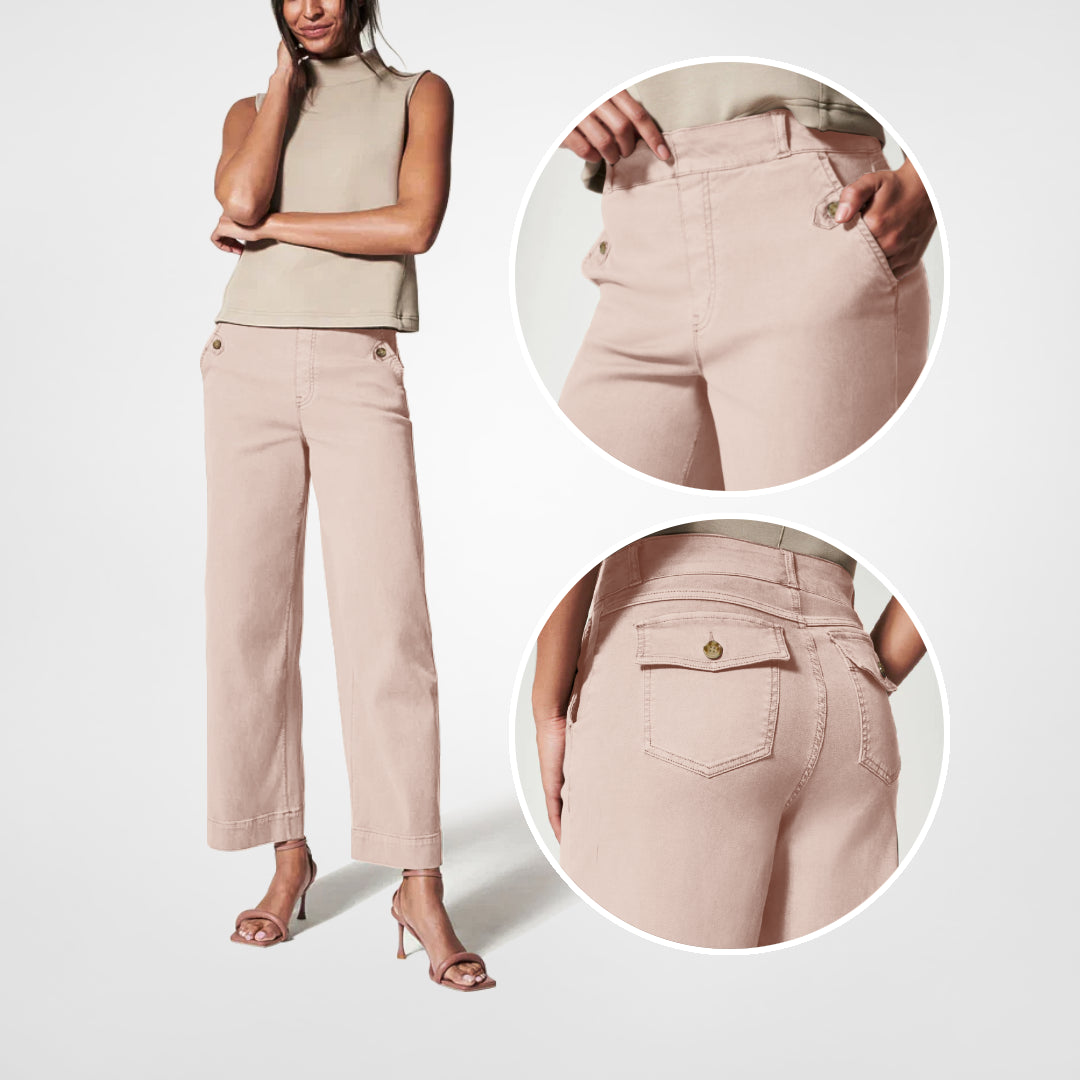 Stretch Twill Cropped Wide Leg Pants